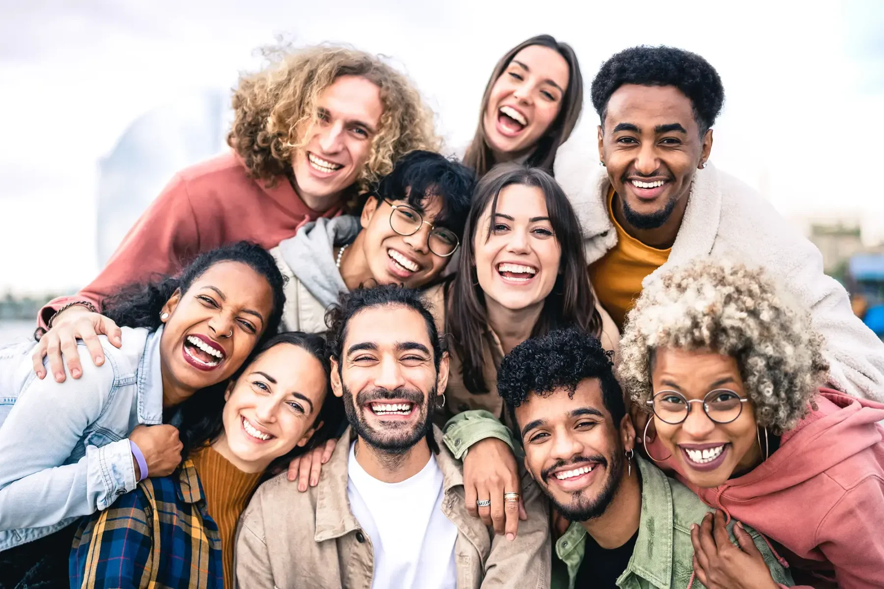 Diverse group of friends posing for a group photo